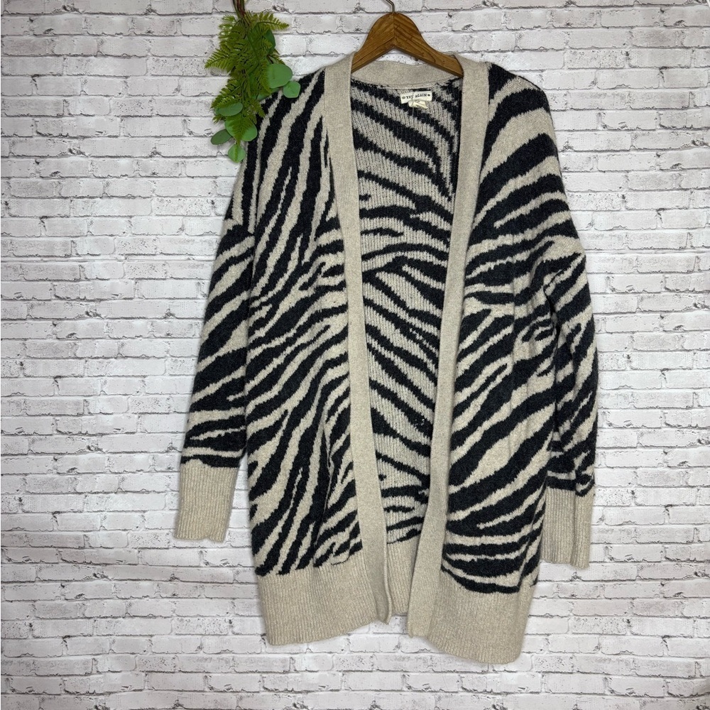 Yet Again Fuzzy Longline Animal Print Zebra Cardigan
